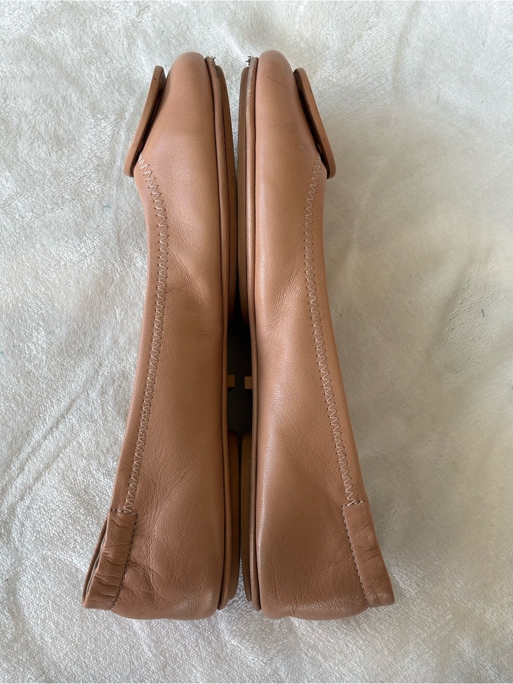Tory Burch Minnie Travel Ballet Flats Tonal Leather Logo Tan Nude Size 6 - Picture 7 of 11